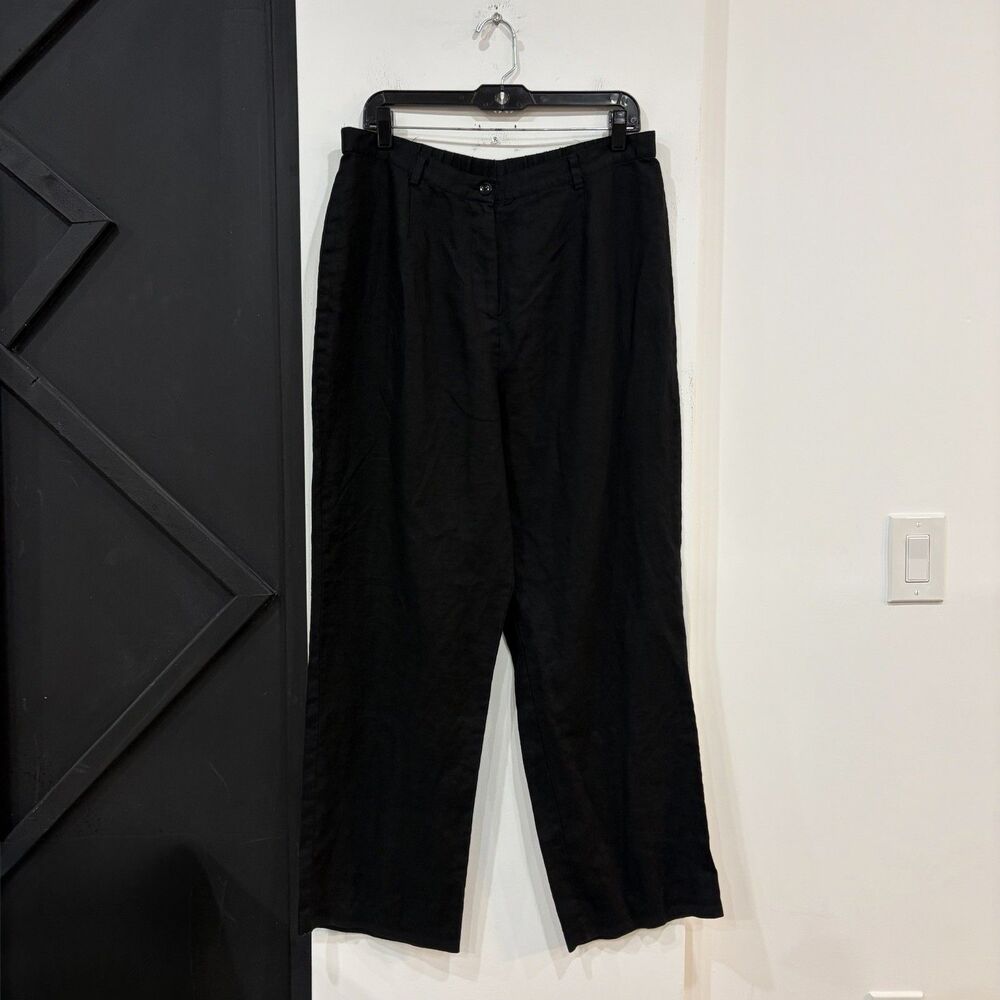 JM Collection Black Linen Pants Size 16 Natural Lightweight Beach